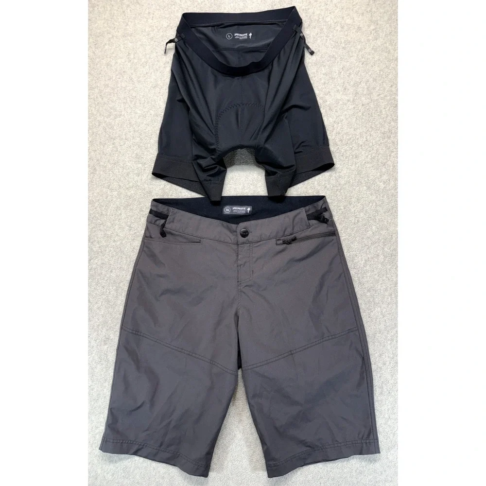 Specialized Mens Trail Shorts Gray Black Detachable Chamois Liner Bike Cycling L